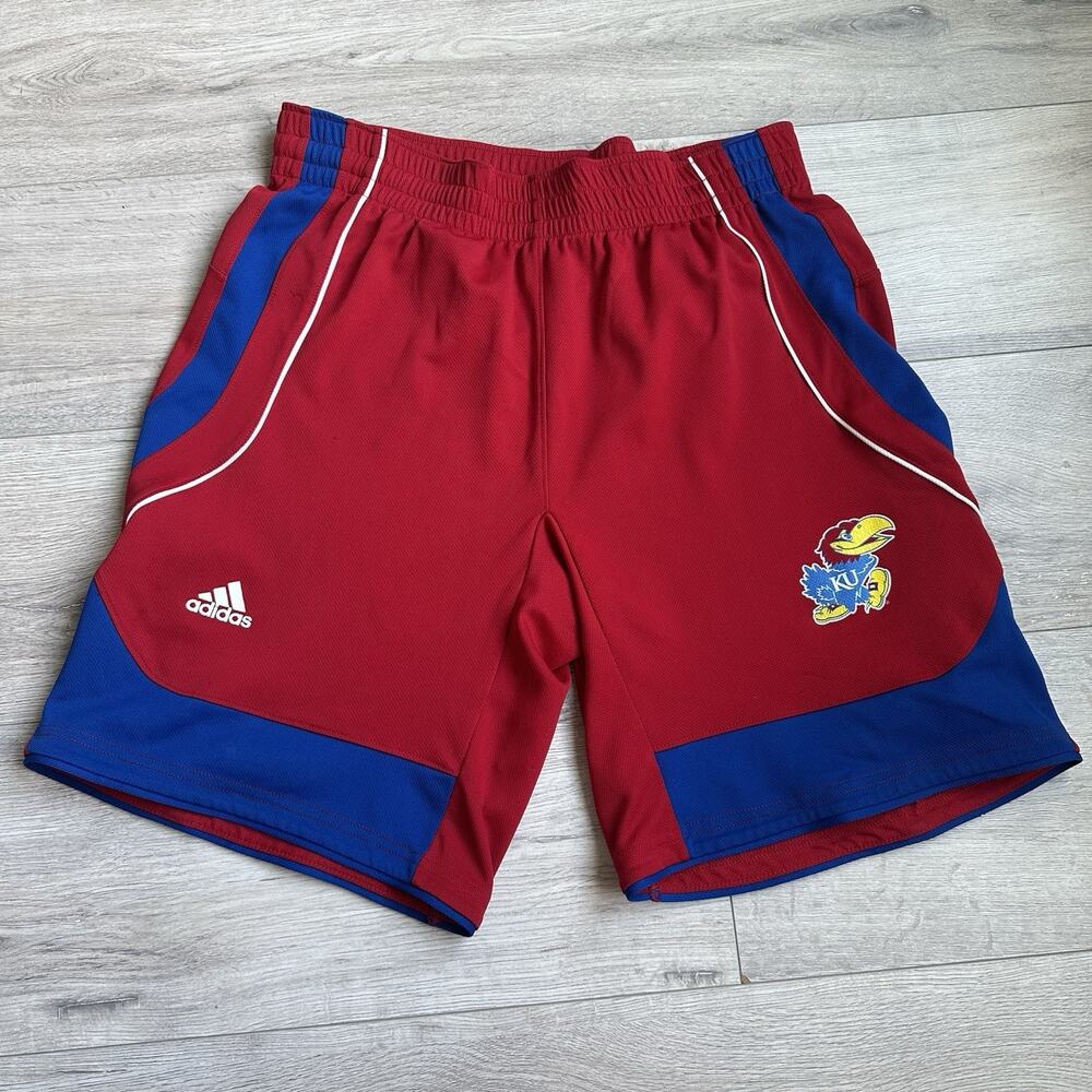 Adidas Kansas Jayhawks Red Blue Gym SHORTS men’s Small 2011 Y2K RARE Bird